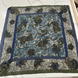 Liz Claiborne Vintage Silk Scarf Navy Blue Paisley Floral 30x30 Preppy Boho